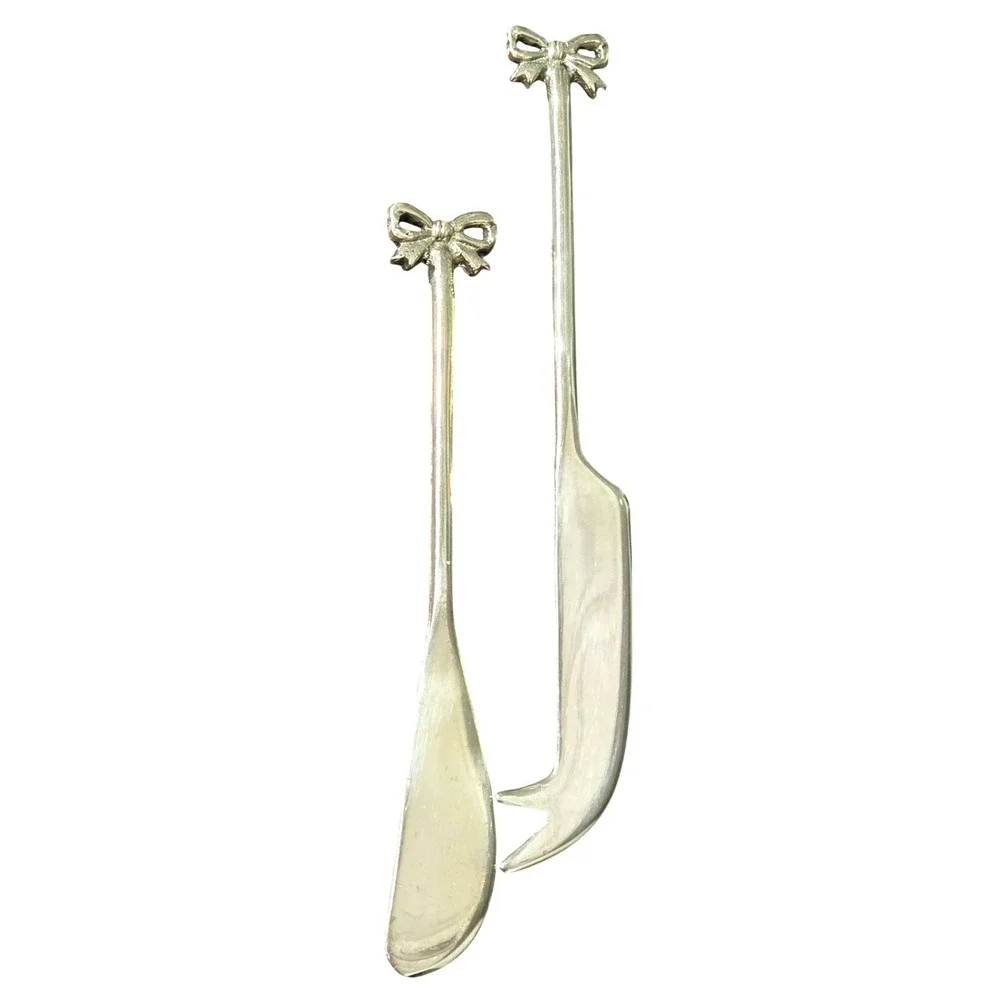 Silvergild Tone retro Bow Handle Cheese‎ Knife Spreader Set Serving Utensils